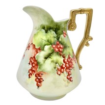 Hand Painted Vintage China Pitcher 6 inch White Red Berries - $28.71