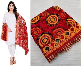 Women&#39;s Heavy Red Color Net Embroidered Fancy phulkari work Dupatta - £21.64 GBP