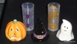 Lot Of 5 Halloween Tea Light Candle Holders Ghost Witch Pumpkin Spiders Decor - £6.19 GBP