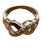 Sterling Silver Ring Size 7 Infinity Double Hearts Channel Set Clear Stones - £22.80 GBP