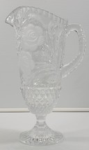 MSC) Vintage 12.5&quot; Tall Heavy Glass Frosted Rose Leaf Diamond Water Pitcher - $74.24