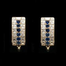 2CT Princess Round Blue Sapphire Diamond Huggie Earrings 14K Yellow Gold Over - £64.26 GBP