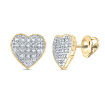 10kt Yellow Gold Womens Round Diamond Heart Earrings 1/10 Cttw - £147.89 GBP