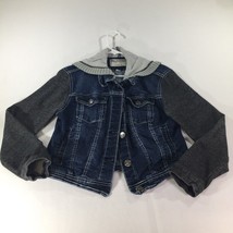 Wallflower Jacket Girls Large Blue Jean Cropped Flannel Hood Four Pockets - £15.49 GBP