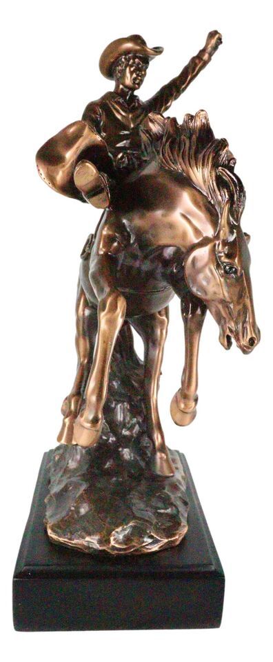 Western Desert Giddy Up Cowboy On Rearing Rodeo Horse Figurine With Base 12"H Item image 2