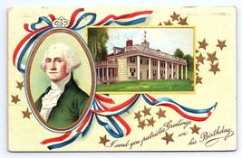 Postcard Patriotic George Washington Birthday Greetings Embossed Stars Ribbons - £3.54 GBP