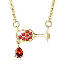 Red Crystal &amp; Cubic Zirconia 18K Gold-Plated Pouring Wine Glass Pendant Necklace - £11.27 GBP