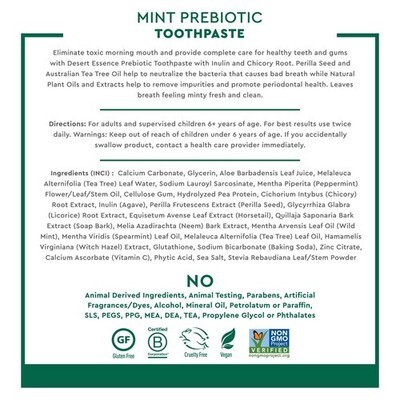 (3 Tubes) Desert Essence Prebiotic Plant-Based Whitening Toothpaste - Mint - Ora Item image 3