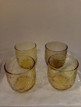 Vintage Set of 4 Anchor Hocking Amber Colored Crinkle Juice Glasses 3&quot; Tall - £19.36 GBP