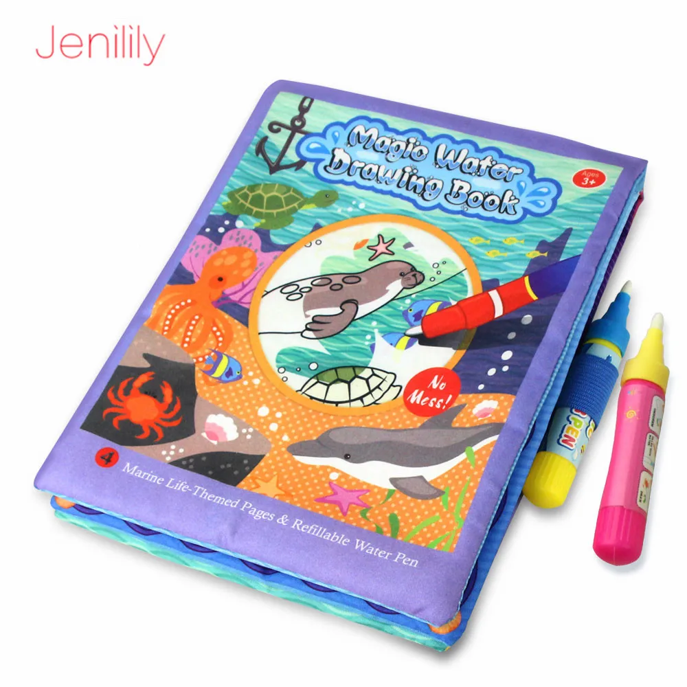 Ldren magic water cloth drawing book with 2 magic pens baby doodle soft mat marine life thumb200