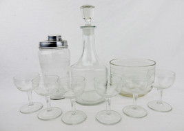 Barware, Cocktail Shaker, Decanter, Ice Bucket, 6 Glasses, Vintage Matching Set - £54.78 GBP