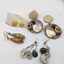 Lot Natural  Seashell Earrings Embellished Gold Tone Enamel Wicker 4 Sets READ - $19.50