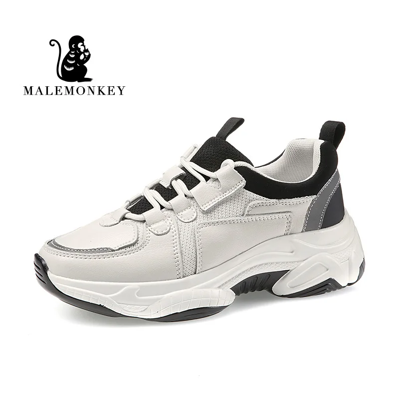 En 2021 spring autumn leather breathable comfortable sneaker platform shoes women black thumb200