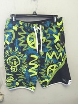 QUIKSILVER BOY&#39;S SWIMWEAR BOARD SHORTS TRUNKS SIZES 23-30 BLACK NEON BLUE - £14.34 GBP