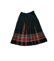 Vintage Pendleton Pleated Midi Skirt 100% Wool Plaid Black Red W25-26&quot; - £26.44 GBP