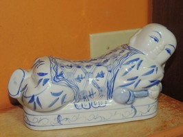 Chinese Porcelain Pillow Figurine Opium Headrest Blue White Post 1940 Vi... - €21,35 EUR