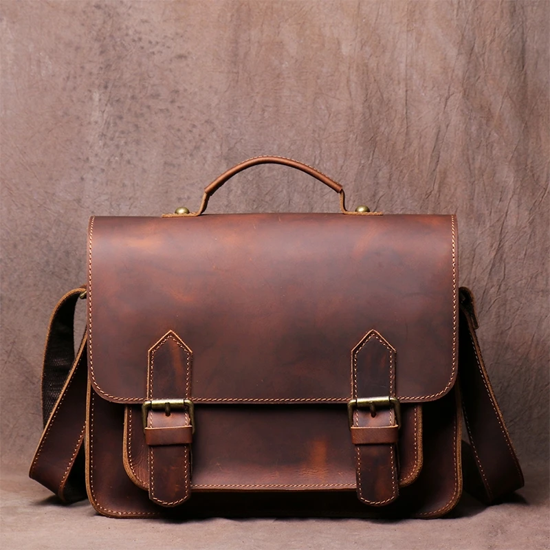 Genuine Leather Vintage Handbag For Men Crossbody Bag Shoulder Strap Han... - $308.77