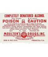 1 Antique Pharmacy Label COMPLETELY DENATURED ALCOHOL Moulton&#39;s Drugs Pe... - $604.18 MXN