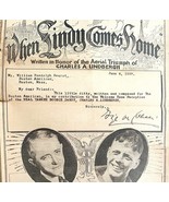 1927 When Lindy Comes Home Charles Lindbergh Sheet Music Newspaper Artic... - $1,865.41 MXN