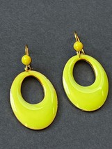 Art Signed Mint Green Enamel &amp; Goldtone Open Oval Dangle Earrings for Pierced - £9.05 GBP