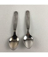 2 Baby Toddler Child Feeding Spoon Set Giraffe Silver Pair Lot - $20.74