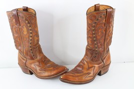 Vtg 90s Durango West Mens 8 D Distressed Leather Tribal Cowboy Boots Brown USA - £61.88 GBP