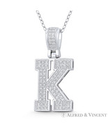 Initial Letter &quot;K&quot; Block Script CZ Crystal 925 Sterling Silver &amp; Rhodium... - $25.31+