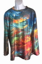 Abstract Colorful Long Sleeve Crew Neck Shirt Multi-Colored Large - £11.59 GBP