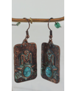 COPPER THUNDERBIRD TURQUOISE CABOCHON DANGLE Pierced EARRINGS - $23.27 CAD