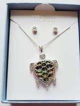 Essential Designs Earring &amp; Necklace Set Silver Turtle Necklace &amp; CZ Studs - £13.98 GBP
