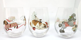 Three Pier 1 Imports Wine Glasses Christmas Dogs Puppies Cats Holiday - £13.53 GBP