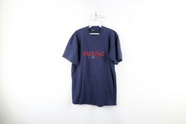 Vintage 90s Streetwear Mens Large Faded Spell Out Mackinac USA T-Shirt Blue - $29.65