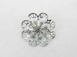 Vintage Costume Jewelry, Silver Tone Flower, Rhinestones PIN-08 - $6.81