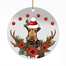 Funny Airedale Terrier Dog Santa Deer Anlters Wreath Christmas Ornament Acrylic - £13.45 GBP