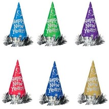 12 MultiColor 9&quot; Foil Cone Hats Tinsel Metallic Party New Years Eve - £12.65 GBP