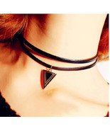 Gothic Layered Leather Choker Necklace Short Black Triangle Pendant Neck... - $231.52 MXN