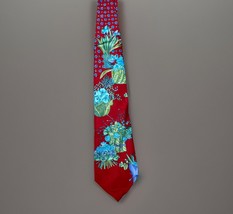 LEONARD Paris Venise Floral Silk Tie – Red with Flowers – luxury 70037  - $158.40