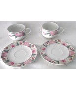 Arita Chintz Coffee Cups Saucers 2 New Traditions Pink Green Floral Japa... - $16.78