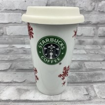 Starbucks Travel Mug Cup Tumbler 2010 Christmas Red Snowflakes Mermaid L... - $13.90
