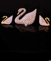 Genuine Swarowski set - rhinestone swan brooch - pierced earrings - sign... - $185.00
