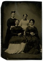 CIRCA 1860&#39;S Stunning  TINTYPE Featuring 4 Lovely Women Wearing Gorgeous Dresses - £13.04 GBP