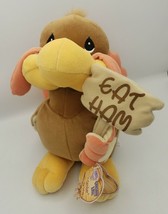 Vintage 90s Precious Moments Tender Tails Thanksgiving Turkey Eat Ham 12&quot; Plush - $24.30