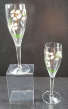 2 Perrier Jouet Fluted Champagne Set Pink White Floral Green Leaves Elegant Bar - £27.77 GBP