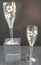 2 Perrier Jouet Fluted Champagne Set Pink White Floral Green Leaves Elegant Bar - £27.47 GBP