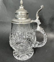 Vintage Crystal Glass 24 Lead M Beer Stein with Pewter Lid 9 in tall - £27.93 GBP