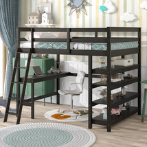 Loft Bed Full with Desk, Ladde, Shelves, Espresso - £481.38 GBP
