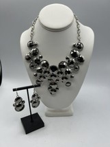 Jewelry Necklace Wedding Formal Below Collar Cut Glass Round Smokey Earrings 2&quot; - £26.28 GBP