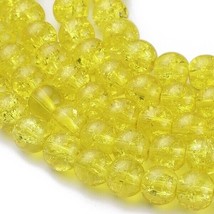 50 Crackle Glass Beads 8mm Yellow Veined Bulk Jewelry Supplies Mix Unique  - £2.52 GBP