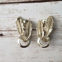 Vintage Clip On Earrings - Leaf Duo Gold Tone 1.25&quot; - £7.98 GBP