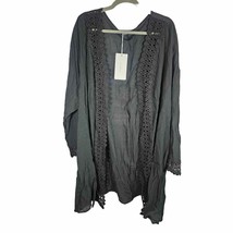 Bloomchic Women&#39;s Open Front Cardigan Black Embroidered Detailed 18/20 NWT - $25.23